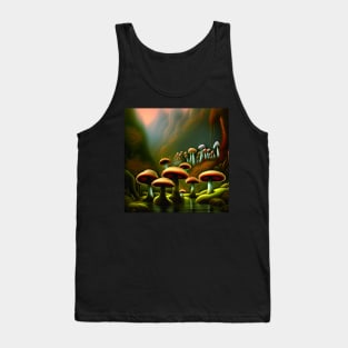 Beautiful Landscape Painting with mountains and big mushrooms, Mushrooms Tank Top